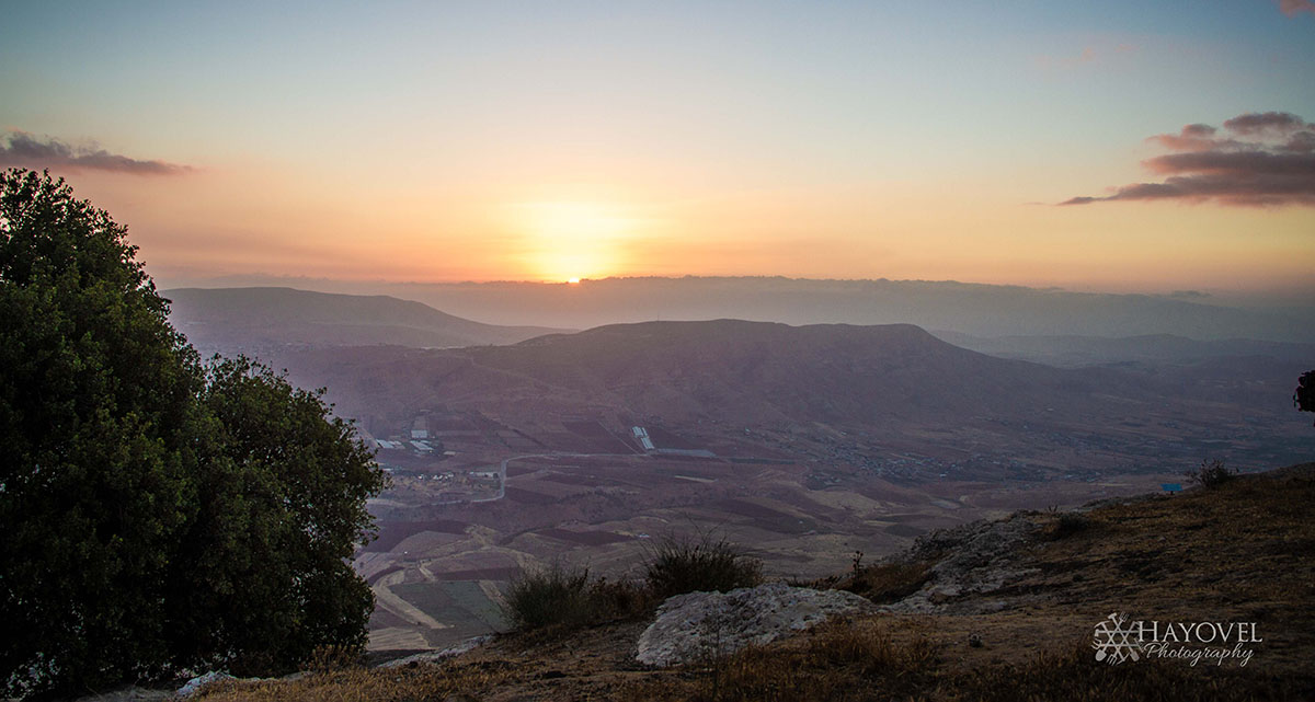 sunrise over the mountains in Judea and Samaria region