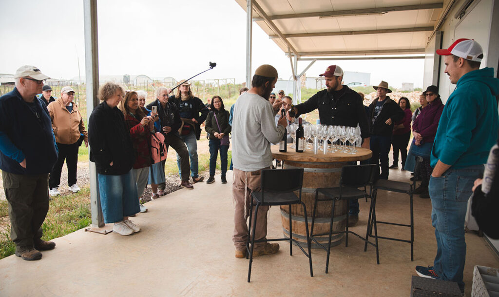 Guests enjoy wine at the Inheritance Winery in Samaria